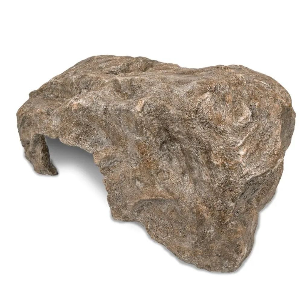 Front angle view of the large Aquascape Faux Rock Fish Cave, showing the wide opening and realistic textured stone finish.