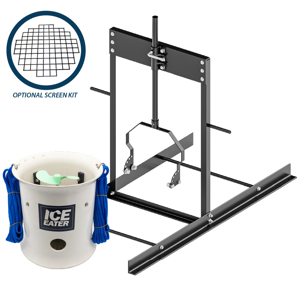 Power House Shallow Water Stand, a P1000 Ice Eater, and an inset image of a screen, labeled: “Optional screen kit”.