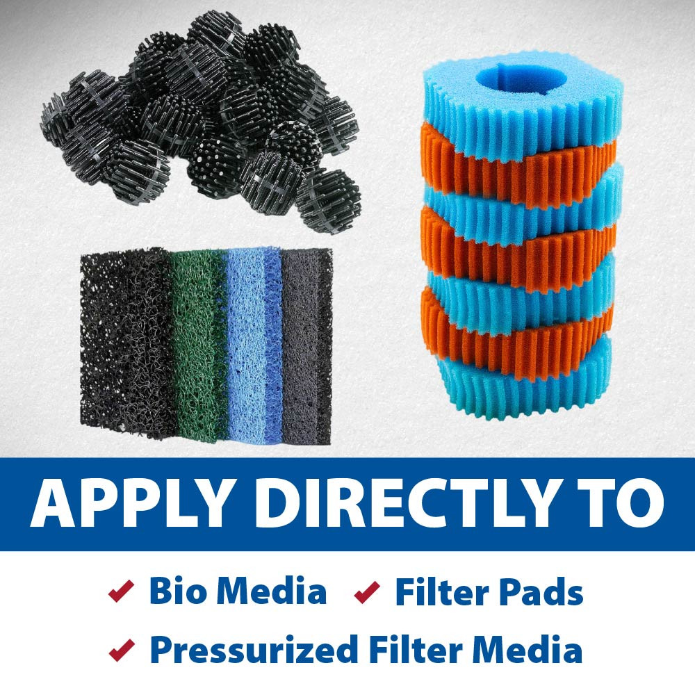 Apply directly to bio media, filter pads, and pressurized filter media.