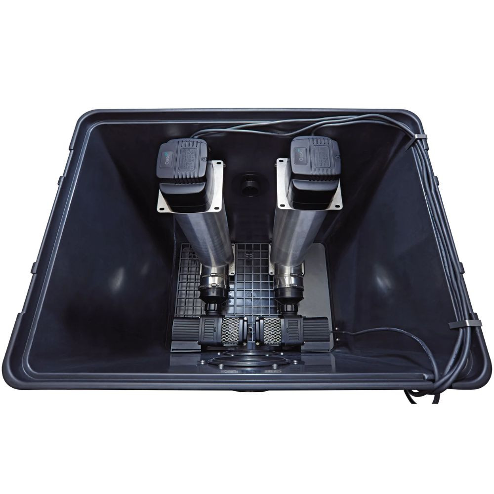 Interior view of the Oase Bitron Premium UV clarifier housing, showing internal chamber layout and component placement for efficient pond water treatment.