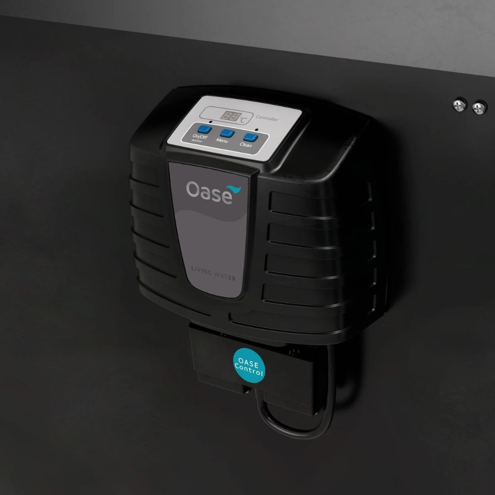 Oase ProfiClear Premium XL gravity-fed pond filter control unit with digital display and OASE Control System connectivity for monitoring and automation