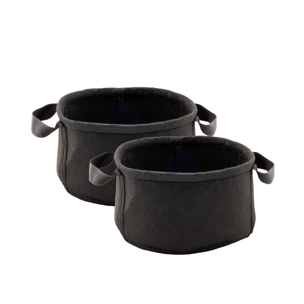 Pair of small black pond planting bags with side handles, designed for compact aquatic plants and easy placement in water features.