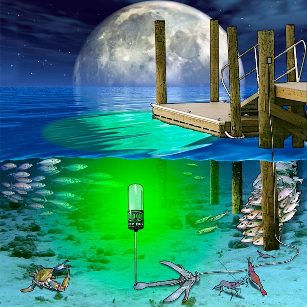 HYDRO GLOW Underwater Dock Light, 120V, 100W, 50' Cord, Green
