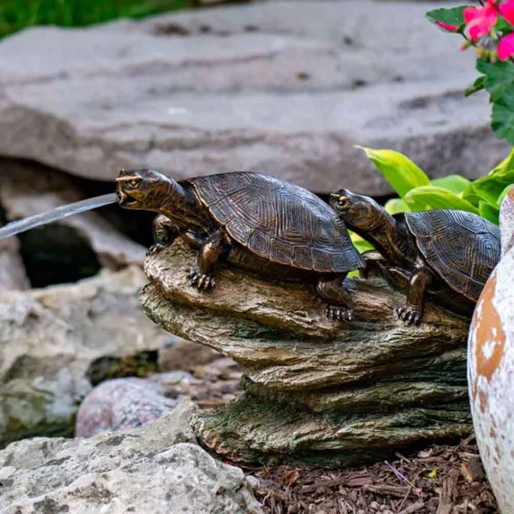Aquascape Turtle On Log Spitter Fountain - Polystone Water Feature For Ponds & Gardens, 11.5" Long