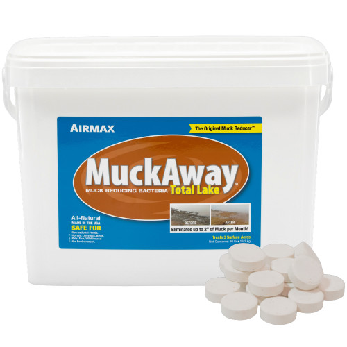 A bucket of MuckAway TL with a small pile of tablets in the foreground View Product Image