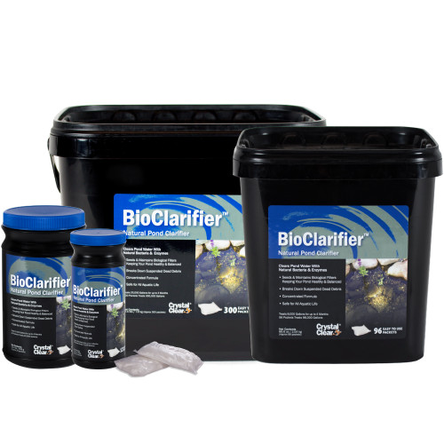 CrystalClear BioClarifier pond treatment containers and packets, natural bacteria formula that clears water and improves pond clarity. View Product Image