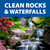 A beautifully-planted, pristine waterfall with the top text “Clean Rocks & Waterfalls”. View Product Image