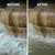 Before-and-after comparison of a stone fountain showing heavy foam on the water before treatment and clearer water after foam removal. View Product Image