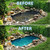 Before-and-after water garden showing dull pond water before PondTint and clear blue-tinted water after treatment in the same pond. View Product Image