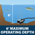 An illustration of bass swimming in a pond with a submerged diffuser plate and a vertical line showing 6-foot depth, with text: “6’ maximum operating depth”. View Product Image