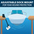 An illustration of a docked boat with an angle-mounted Ice Eater churning water around the hull, with text: “Adjustable dock mount for year-round protection.” View Product Image