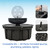 Blue Thumb crystal sphere fountain complete kit showing basin, acrylic sphere, pump, plumbing, LED lights, and polished pebbles before installation. View Product Image