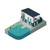 Illustration of OASE Control System managing pond pumps, fountains, and filtration remotely through cloud-based app connectivity at a home. View Product Image