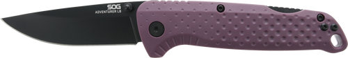 Sog Adventurer LB Pocket Knife 3.5" Drop Point Plain Black TiNi 5Cr15MoV Blade GRN Handle Dark Purple