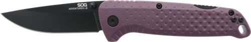 Sog Adventurer LB Pocket Knife 3.5" Drop Point Black TiNi 5Cr15MoV Blade Dark Purple GRN Handle