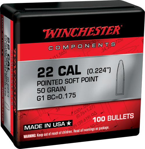 Winchester Bullets .224" 50gr Pointed Soft Point 100/Box