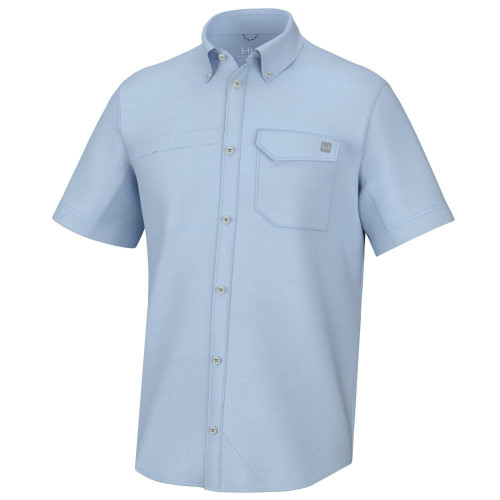 Huk Tide Point Short Sleeve Button Up Shirt Ice Water L
