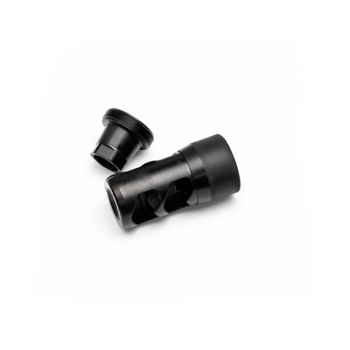 Area 419 Hellfire 2P Self-Timing Muzzle Brake with Adapter 9mm 1/2-28 (Stainless Steel, Made in USA)