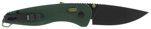 Sog Aegis AT Pocket Knife 3.13" Drop Point Black TiNi Cryo D2 Steel Blade Green Handle