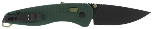 Sog Aegis AT Pocket Knife 3.13" Drop Point Black TiNi Cryo D2 Steel Blade Green Handle