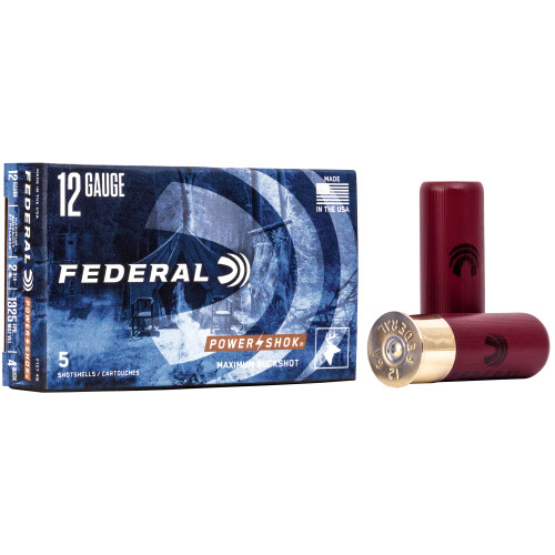 Federal Power-Shok Buckshot 12 Gauge Ammo 2-3/4" #4 Buckshot 27 Pellets Box of 5