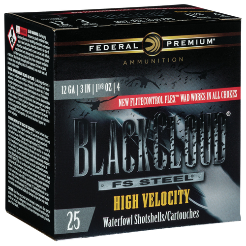 Federal Premium Black Cloud 12 Gauge Ammo 3" #4 Steel Shot 1 1/8 oz Box of 25