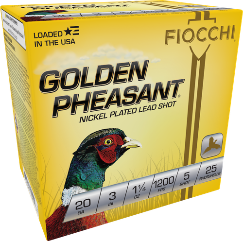 Fiocchi Golden Pheasant 20 Gauge Ammo 3" #5 Nickel Plated Lead Shot 1-1/4 oz Box of 25