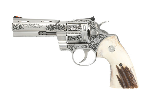 Colt Python 357 Magnum Revolver 4" Engraved Stag Grip