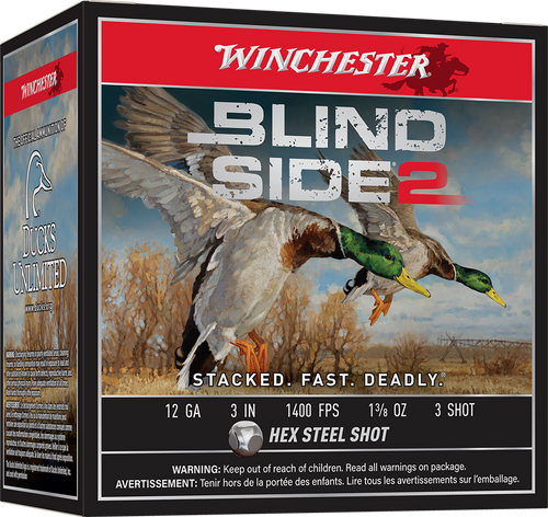 Winchester Blind Side 2 12 Gauge Ammo 3" 1-3/8 oz #3 Steel Shot Box of 25