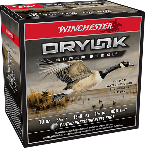 Winchester Drylok Super Steel 10 Gauge Ammo 3.5" 1 5/8 oz BBB Shot Box of 25 (Case of 10)