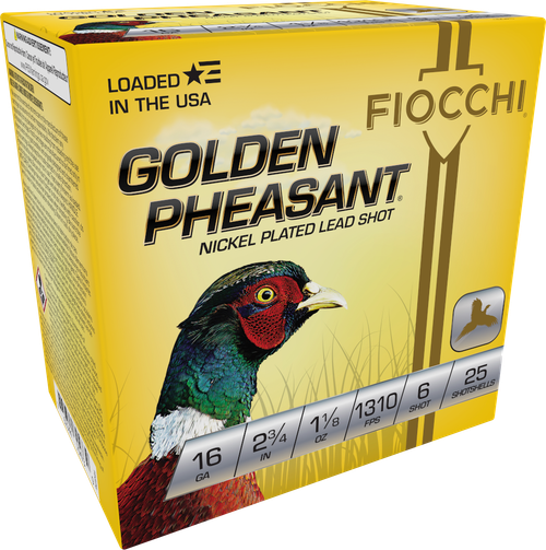Fiocchi Golden Pheasant 16 Gauge Ammo 2-3/4" 1 1/8 oz #6 Shot  25rds bx