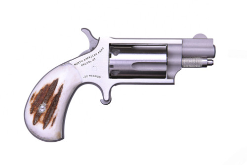 North American Arms Mini-Revolver 22 Magnum Revolver 1.125" Stainless Barrel 5 Round Stag Grip