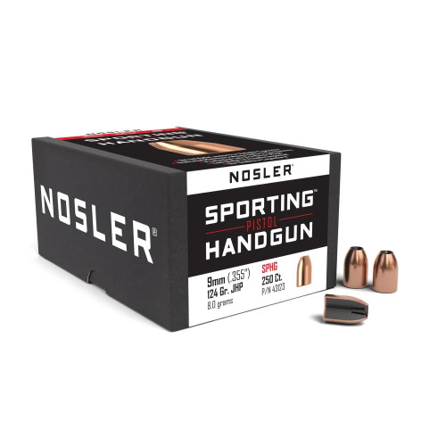 Nosler Sporting Handgun Pistol Bullets 9mm (.355 Diameter) 124 Grain Jacketed Hollow Point Box of 250