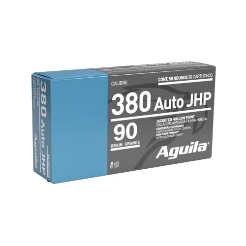 Aguila Handgun Ammunition .380 Auto 90gr JHP 838 fps 50/ct Aguila Handgun Ammunition .380 Auto 90gr JHP 838 fps 50/ct