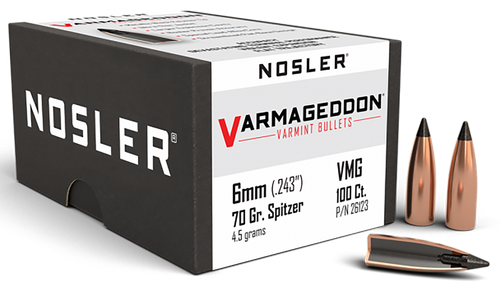 Nosler Varmageddon 6mm (.243 Diameter) Bullets 70 Grain Flat Base Tipped Box of 100