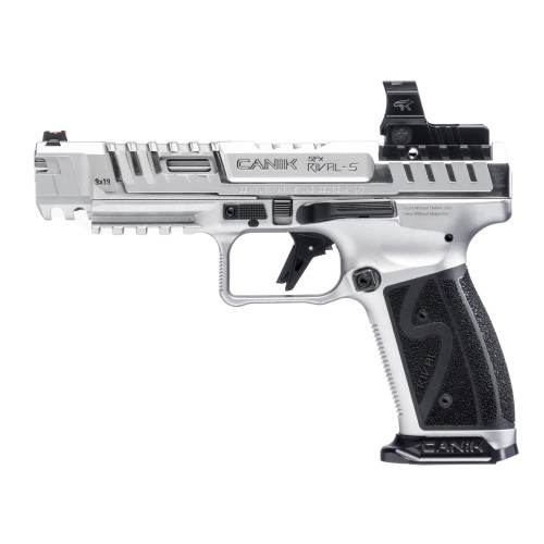 Canik SFx Rival-S 9mm Luger Pistol 5" Barrel 18+1 Round Chrome Slide Black Grip Chrome Frame