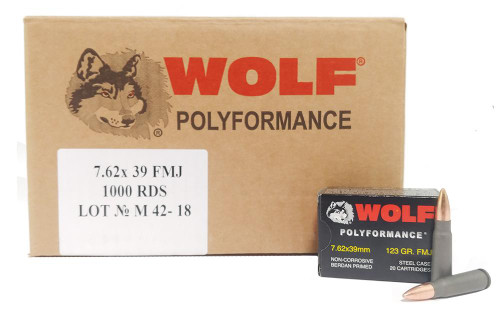Wolf WPA Polyformance Rifle Ammunition 7.62x39mm 123 gr FMJ 2396 fps 1000/ct Wolf WPA Polyformance Rifle Ammunition 7.62x39mm 123 gr FMJ 2396 fps 1000/ct