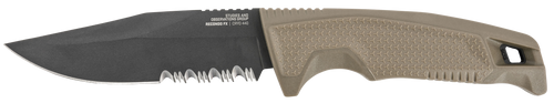 Sog Recondo FX Fixed Blade Knife 4.60" Part Serrated Satin TiCN Cryo 440C SS Blade FDE Handle