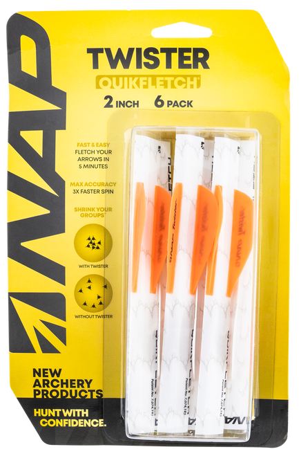 New Archery Products QuikFletch Twister 2" 4 Vane Arrow Fletching System White Orange Orange 6PK
