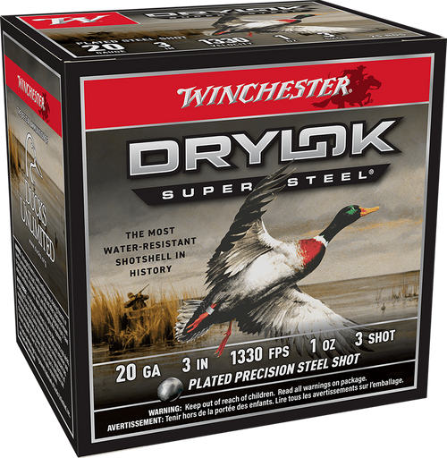 Winchester Drylok Super Steel 20 Gauge Ammo 3" 1 oz 3 Shot Box of 25
