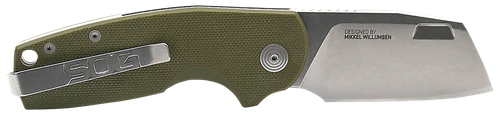 Sog Stout FLK Pocket Knife 2.10" Cleaver Stonewashed Cryo D2 Steel Blade G10/SS Handle OD Green
