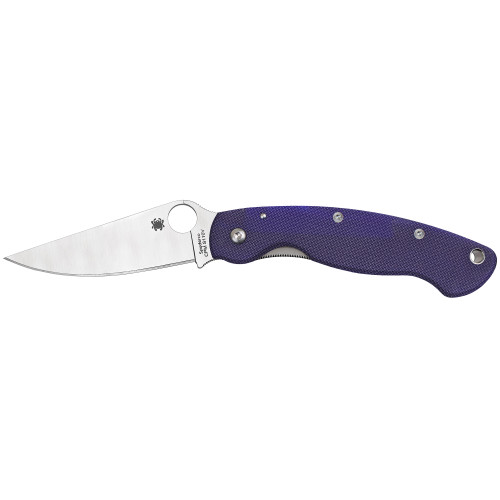 Spyderco Military Pocket Knife 4" Modified Clip Point Blade G-10 Handle Blue