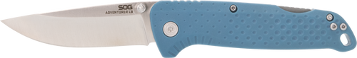 Sog SOG13110343 Adventurer LB Pocket Knife 3.5 Inch Drop Point Satin 5Cr13MoV Blade GRN Handle Nordic Blue
