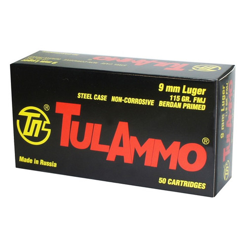 Tulammo 9mm Luger Ammo 115 Grain Full Metal Jacket Box of 50 (Steel Case)