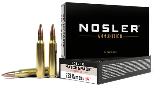 Nosler Match Grade 223 Remington Ammo 69 Grain Nosler Custom Competition Jacketed Hollow Point Box of 20