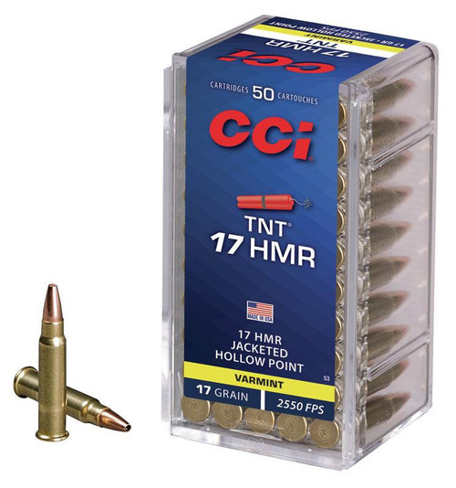 CCI TNT Rimfire Ammunition .17 HMR 17 gr TNT JHP 2550 fps 2000/ct Case (40-50/ct Boxes)