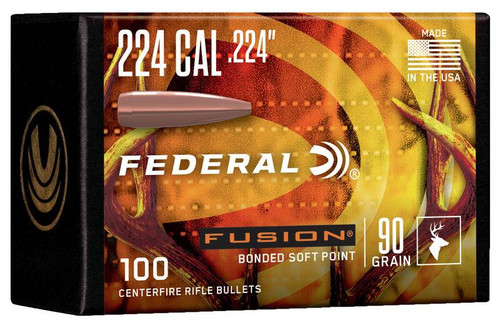 Federal Fusion Component Rifle Bullets .224 cal .224" 90gr Bonded Soft Point 100/ct