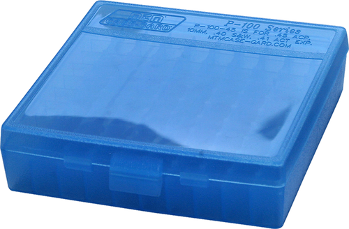 MTM Flip Top Ammo Box 40/10mm/.45 ACP 100-Round Clear Blue