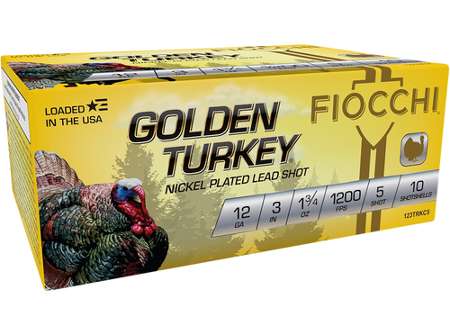 Fiocchi Golden Turkey 12 Gauge Ammo 3" 1-3/4 oz #5 Nickel Plated Lead Shot 10 Rounds