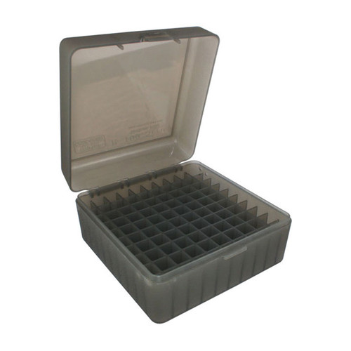 Mtm RM100  Ammo Box 100 Round Flip-top 22-250 243 308 Win 220 Swift Clear Smoke